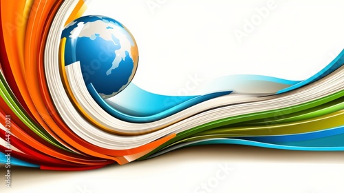 Colorful Wave of Knowledge with Globe and Books Representing Education, Globalization, and Learning in a Vibrant Design Concept for Stock Photos photo