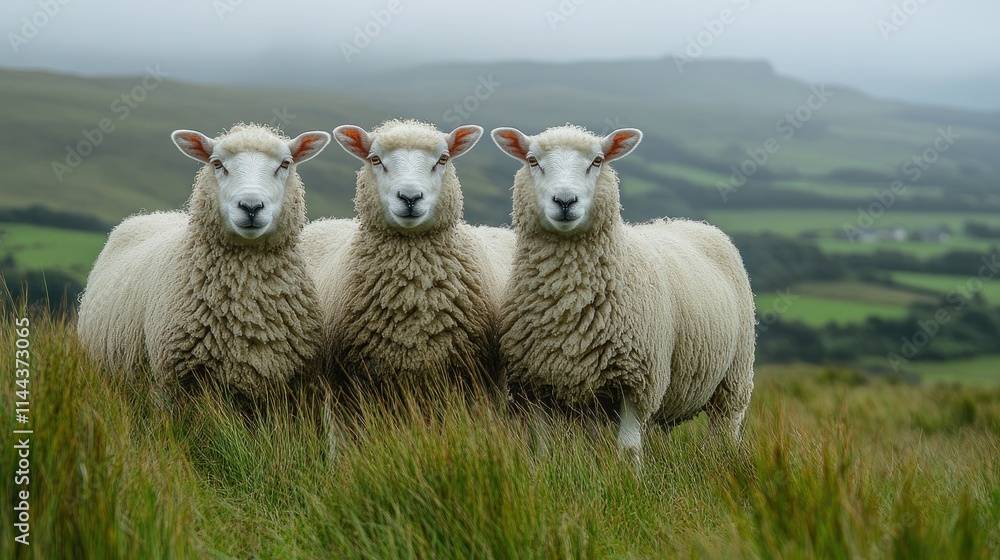 Fototapeta premium Sheep grazing in meadow..