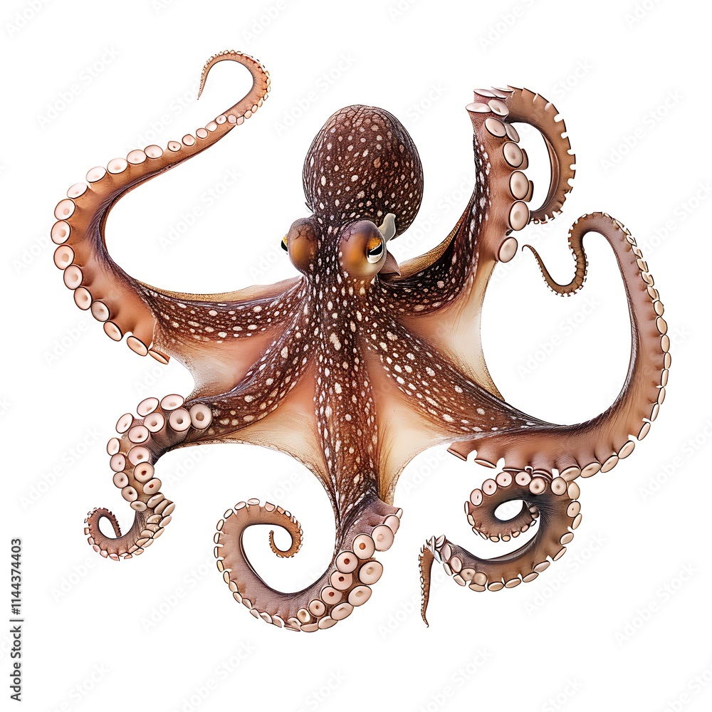 Obraz premium Ocean Enigma: An octopus with mesmerizing patterns and intricate tentacles, captured in a captivating overhead shot. Its intelligent eyes and graceful movements convey a sense of mystery and wonder.