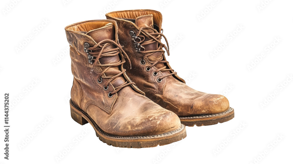 Stylish and Rustic Pair of Leather Boots in Rich Brown Tones Perfect for Fashion Enthusiasts and Seasonal Fashion Shoots. Stylish and Rustic Pair of Leather Boots in Rich Brown Tones Perfect for Fashion Enthusiasts and Seasonal Fashion Shoots.