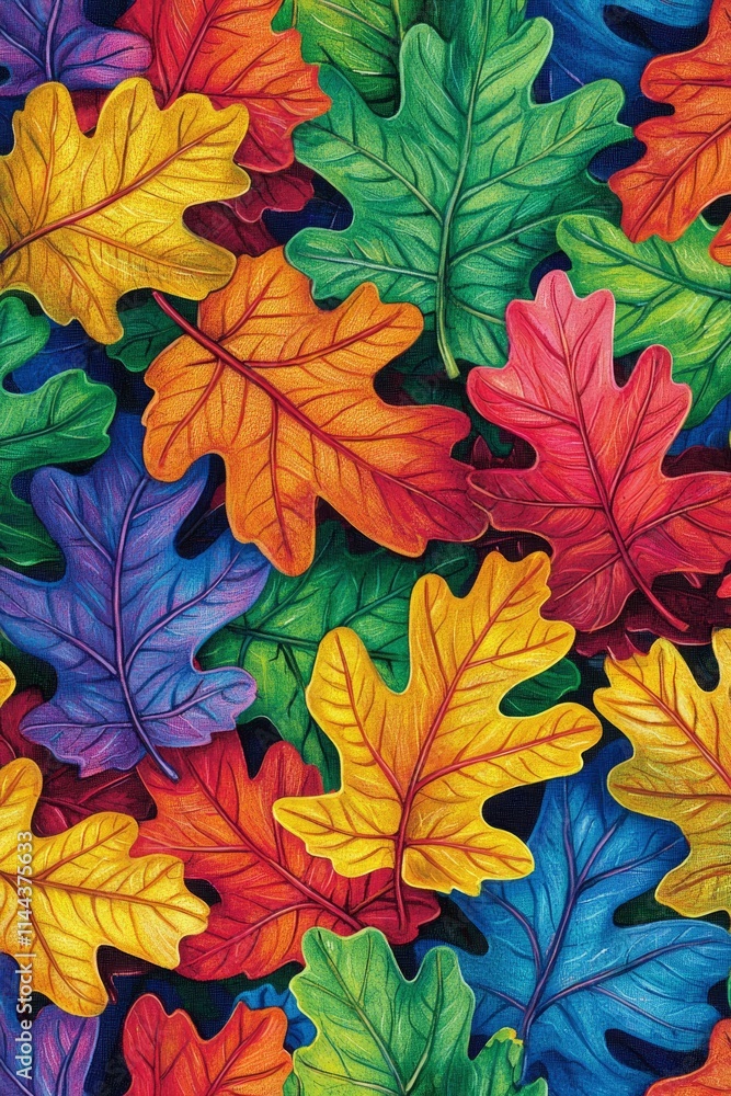 Vibrant Colorful Oak Leaves Autumn Design Vibrant Colorful Oak Leaves Autumn Design