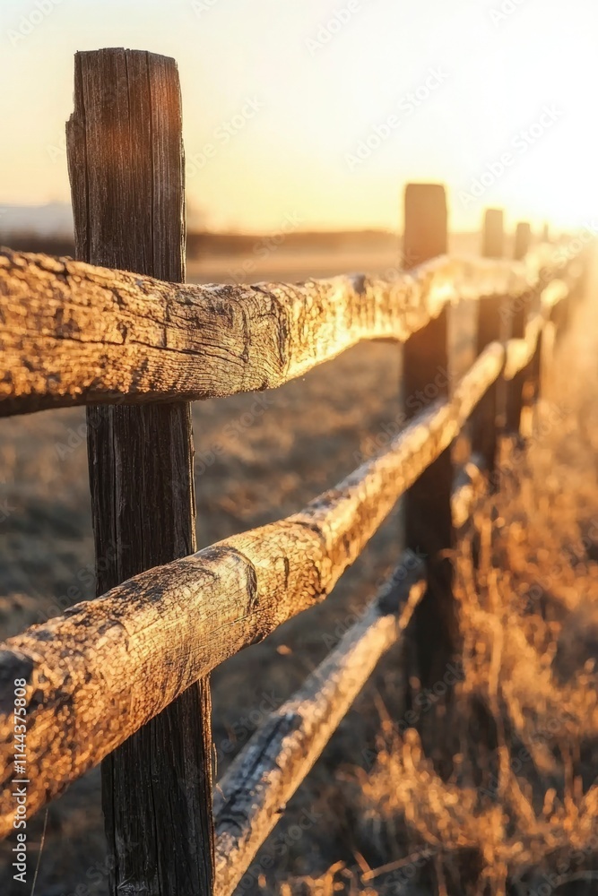 Rustic Wooden Fence at Golden Sunrise Rustic Wooden Fence at Golden Sunrise