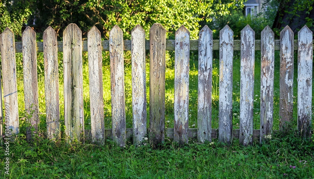 Weathered Wooden Fence With Green Grass Background Weathered Wooden Fence With Green Grass Background
