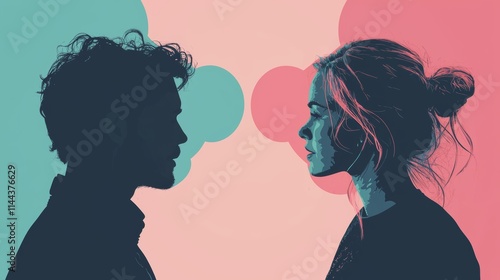 Silhouettes of men and women with speech bubbles, symbolizing gender communication.