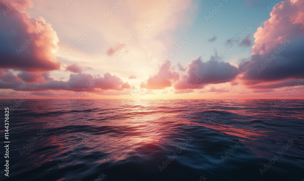 Fototapeta premium Coastal sunset view with a serene beach and tranquil waves.