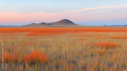 Serene Autumnal Plainscape Under Soft Sunset Hues photo