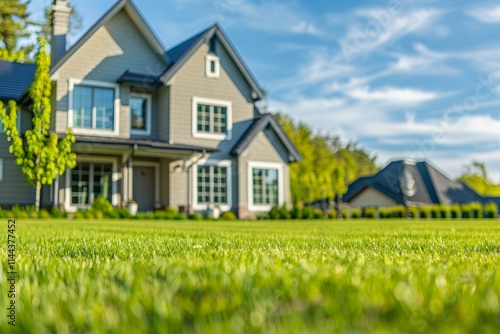 Wallpaper Mural Green grass growing in front of beautiful suburban home on sunny day Torontodigital.ca