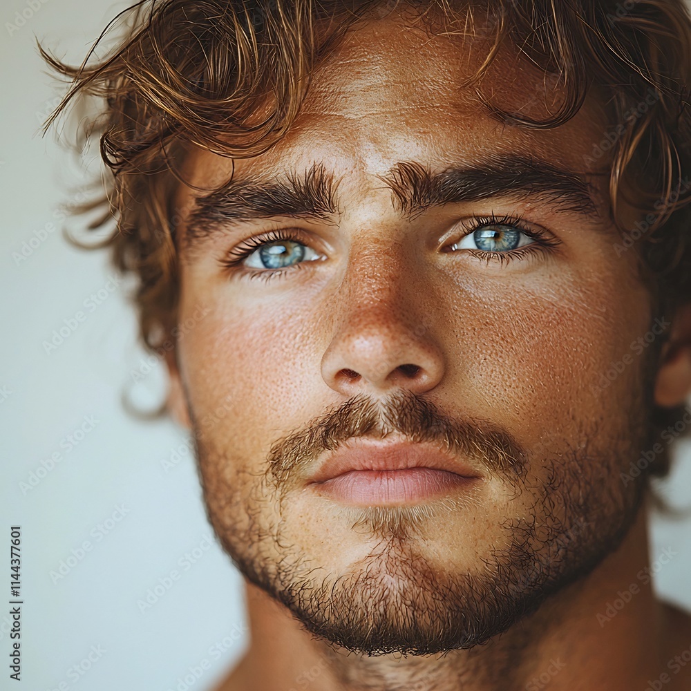 Obraz premium Captivating Portrait of Handsome Young Man with Striking Features and Reflective Pose