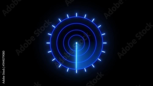 neon radar animation with black background. Abstract neon light searching radar screen concept.