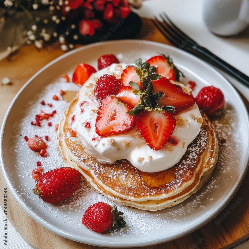 Sweet pancakes with cream and berries Sweet pancakes with cream and berries