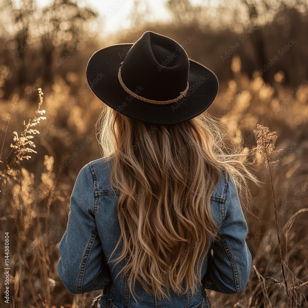 Adventurous Woman in a Field at Golden Hour Adventurous Woman in a Field at Golden Hour
