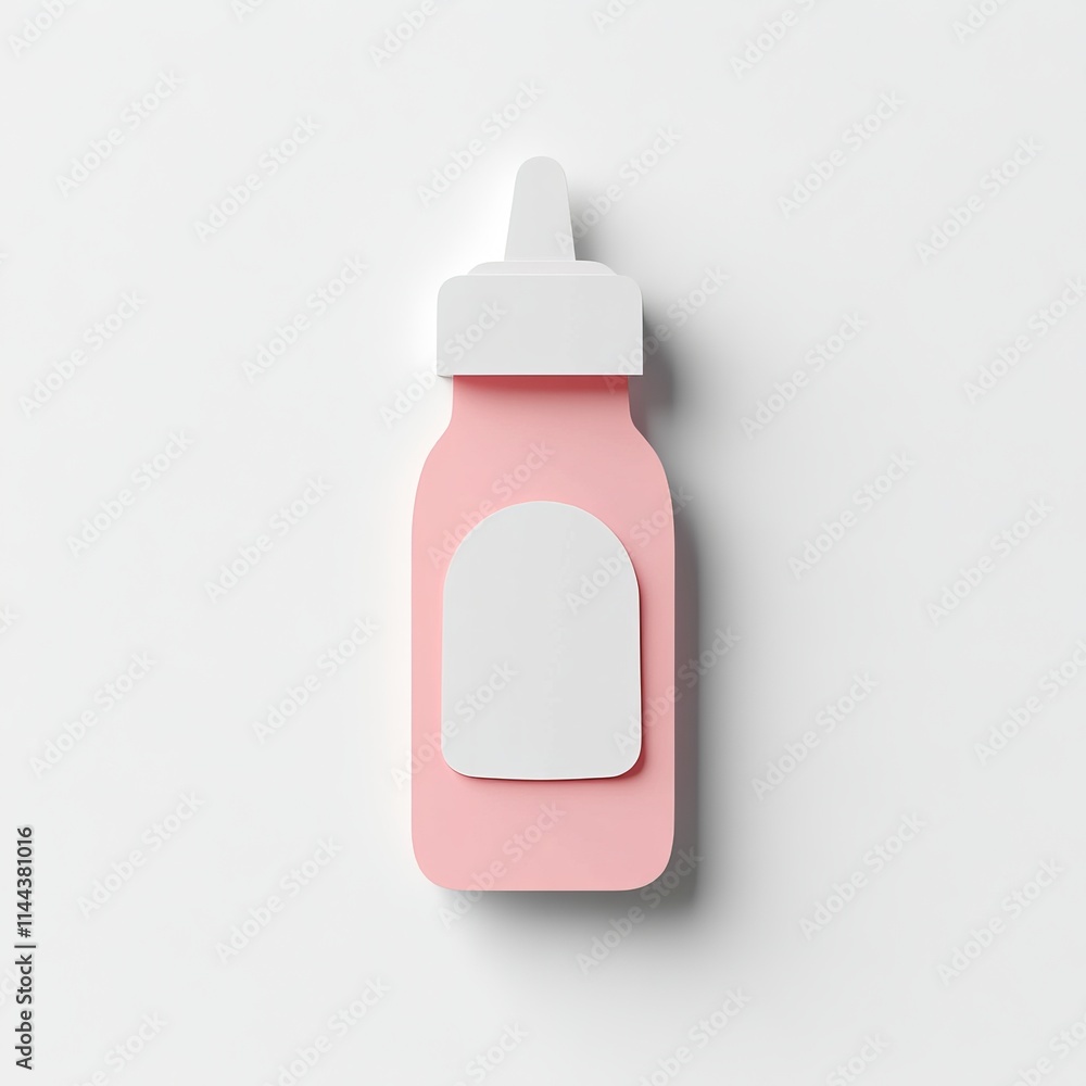 Paper Art Baby Bottle Icon for Pediatric Care and Health on White Background, Photorealistic Layered Pink and White Paper Design Paper Art Baby Bottle Icon for Pediatric Care and Health on White Background, Photorealistic Layered Pink and White Paper Design