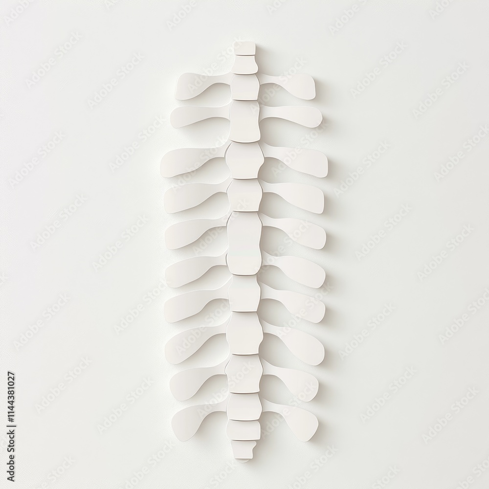 Paper Cut Icon of Human Spine - Symbol of Chiropractic Care and Health, Photorealistic Grey and White Textures on White Background Paper Cut Icon of Human Spine - Symbol of Chiropractic Care and Health, Photorealistic Grey and White Textures on White Background
