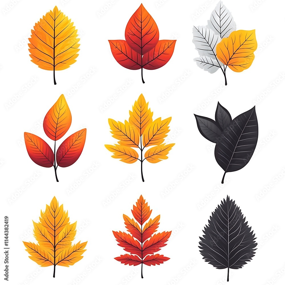 Vibrant autumn leaves, orange, red, yellow, fall, clipart, white background, high quality Vibrant autumn leaves, orange, red, yellow, fall, clipart, white background, high quality