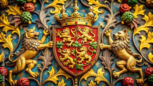 Wallpaper Mural Medieval Heraldry: Lion Unicorn Coat of Arms Tilt-Shift Retro Woodblock Torontodigital.ca