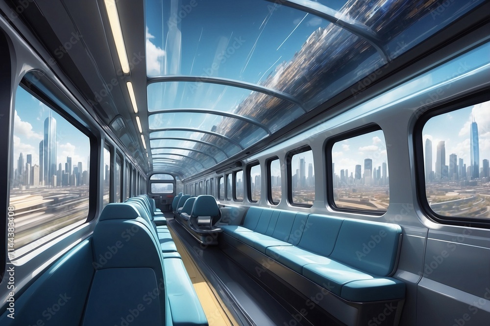 Fototapeta premium City View from a Moving Train with a Focus on Modern Design and Automotive Engineering