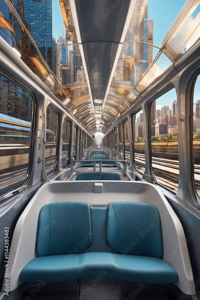Obraz premium City View from a Moving Train with a Focus on Modern Design and Automotive Engineering