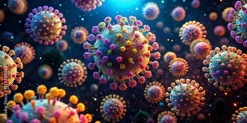 Microscopic Virus Forms: Stunning Aerial Close-up of Dynamic Viral Particles Microscopic Virus Forms: Stunning Aerial Close-up of Dynamic Viral Particles