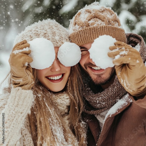 Smiling faces behind snowballs
