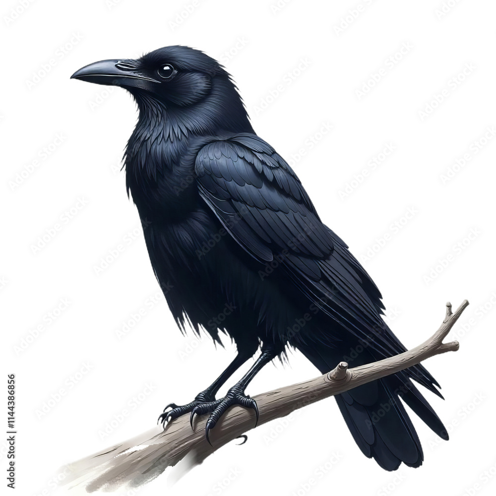 Fototapeta premium Black and White Crow Illustration