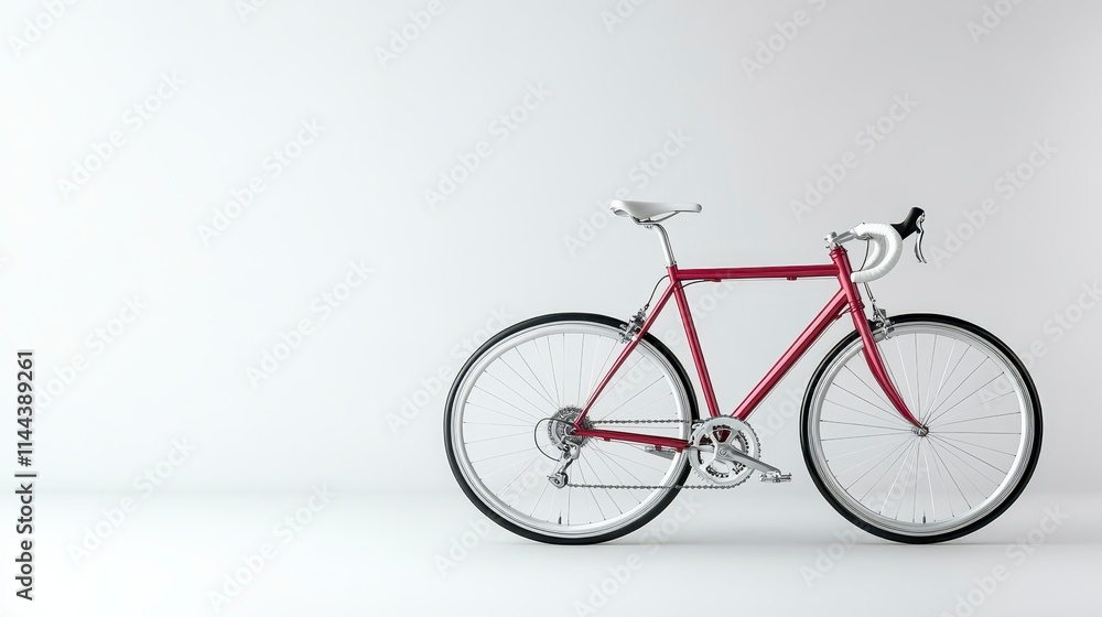 A sleek red bicycle stands against a minimalist white background, showcasing its modern design and streamlined features. A sleek red bicycle stands against a minimalist white background, showcasing its modern design and streamlined features.