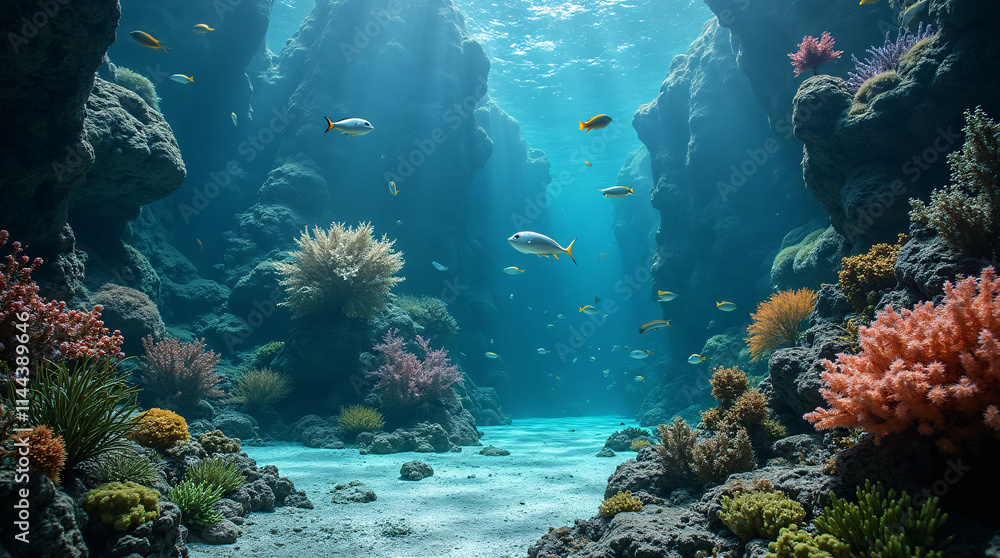 Naklejka premium Underwater corals and fish living in the sea.