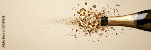Celebrating with sparkling champagne and golden confetti for a festive occasi...