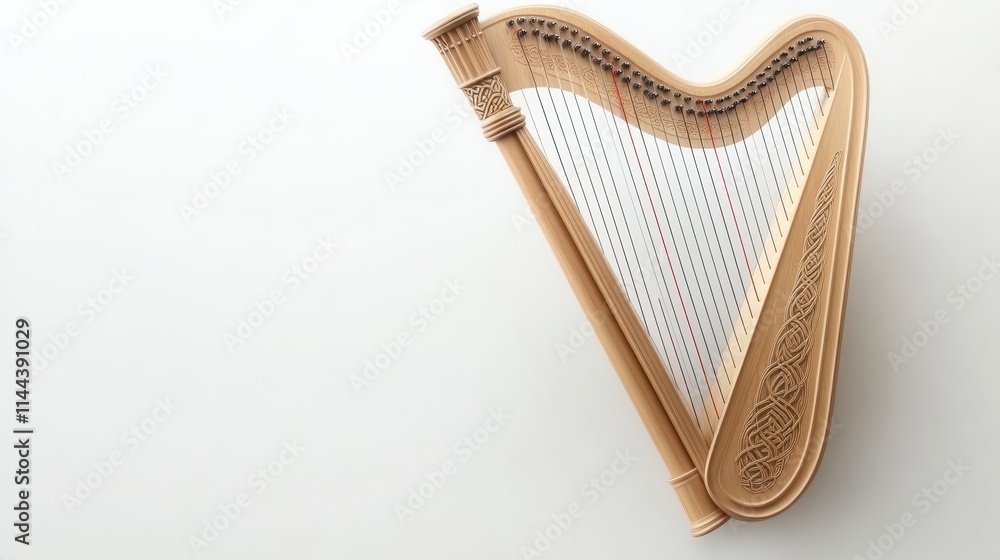 A beautifully crafted harp with intricate details, showcasing its elegant design and timeless appeal. A beautifully crafted harp with intricate details, showcasing its elegant design and timeless appeal.