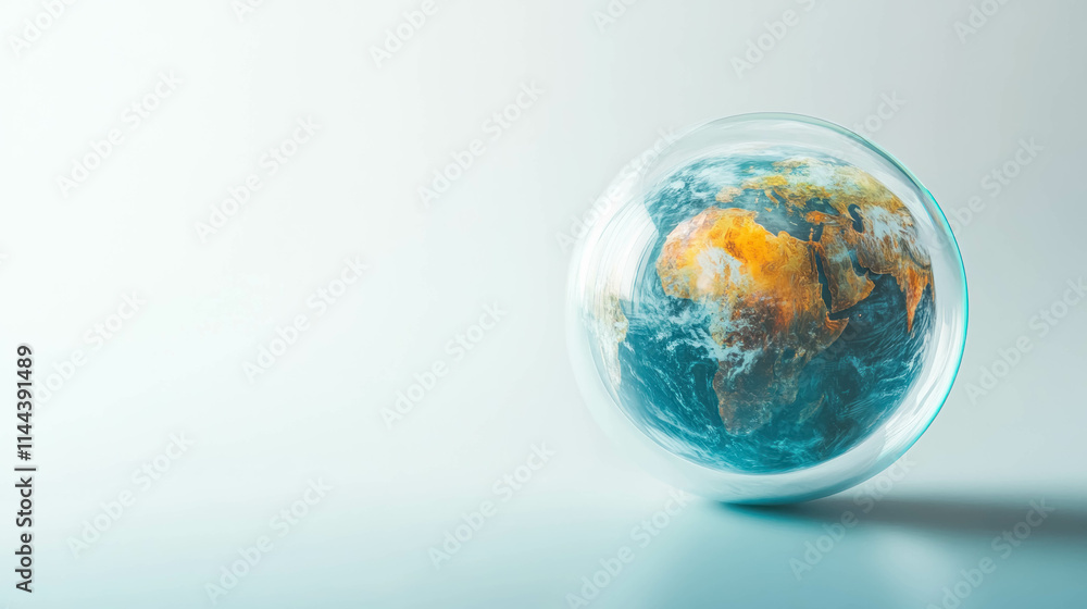 Translucent Bubble Encapsulating Earth-Like Planet With Realistic Continents. Translucent Bubble Encapsulating Miniature Planet Translucent Bubble Encapsulating Earth-Like Planet With Realistic Continents. Translucent Bubble Encapsulating Miniature Planet