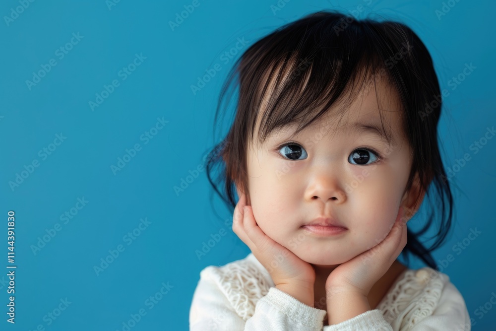 Image of Asian child posing on blue background Image of Asian child posing on blue background