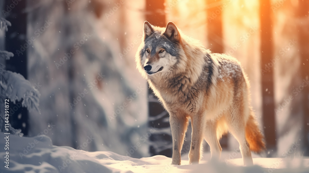Naklejka premium Gray wolf in winter