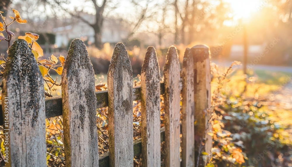 Obraz premium Weathered Wooden Fence Basking In Golden Sunlight