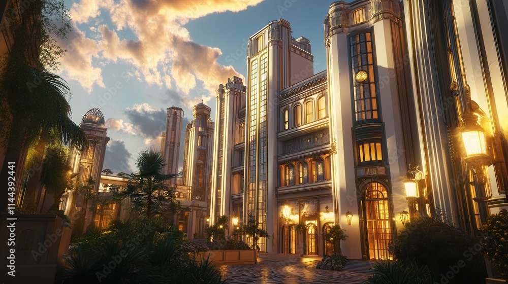 Obraz premium Elegant Architectural Details of a Stunning Urban Skyline at Dusk