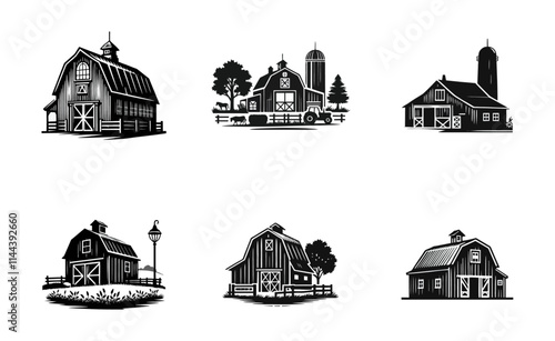 Barn Farm silhouette logo icon black white design