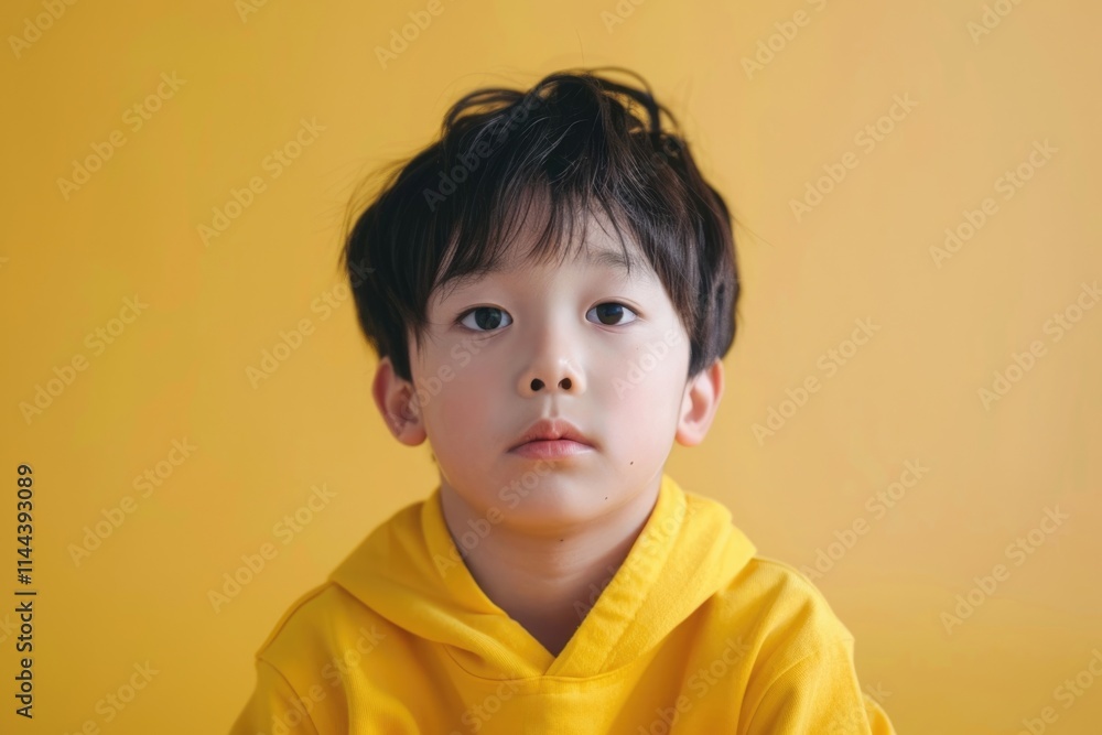 portrait of an asian boy posing on a yellow background portrait of an asian boy posing on a yellow background