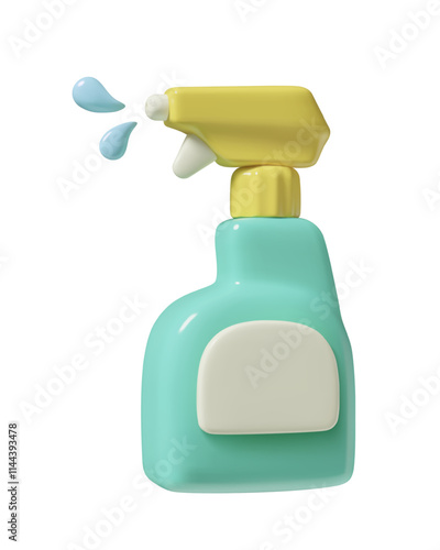 Spray cleaner bottle 3d icon. Glass detergent or water sprayer cute vector illustration isolated on white background.