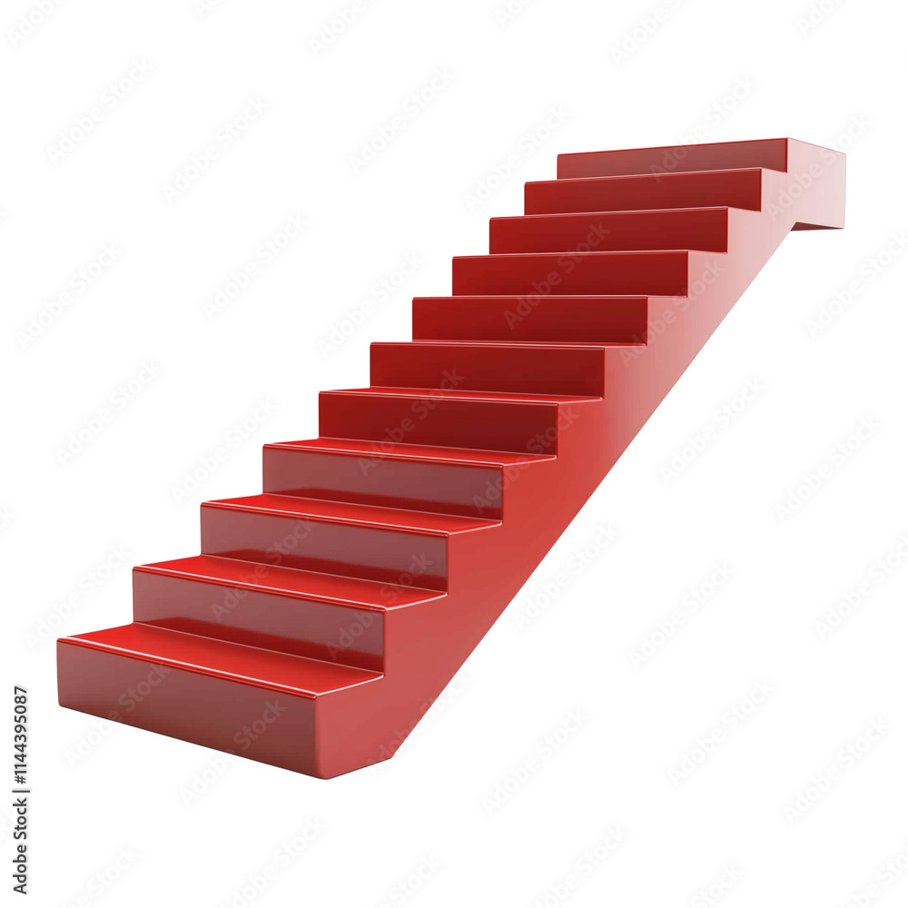 3D icon of red staircase for progress isolated on transparent background 3D icon of red staircase for progress isolated on transparent background