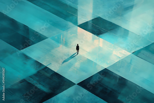 City street glowing in twilight light with a solitary figure walking, urban nightscape, and atmospheric mood concept