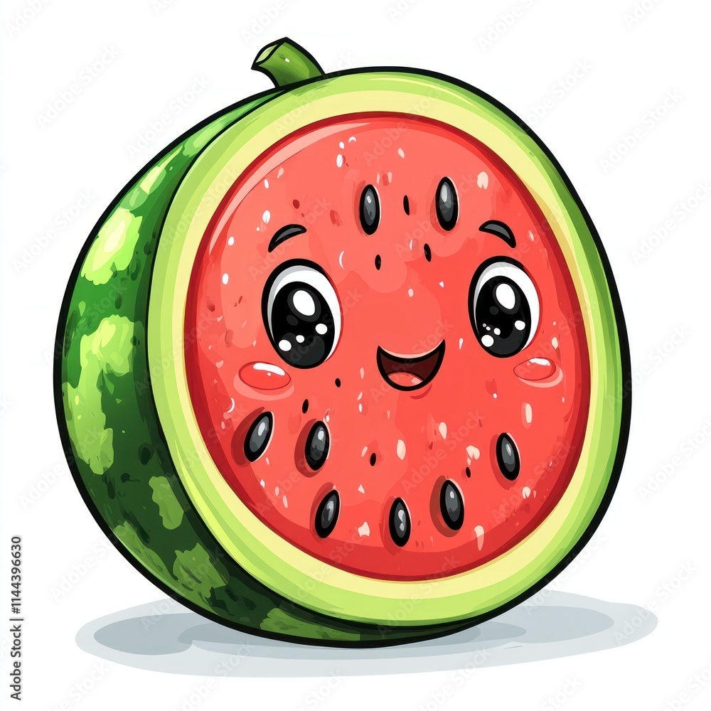 Cute cartoon watermelon half with a smiling face. Cute cartoon watermelon half with a smiling face.