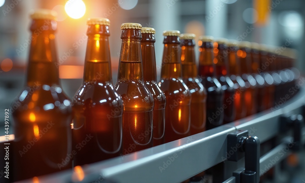 Beer bottles production line industrial brewery amber glass Beer bottles production line industrial brewery amber glass
