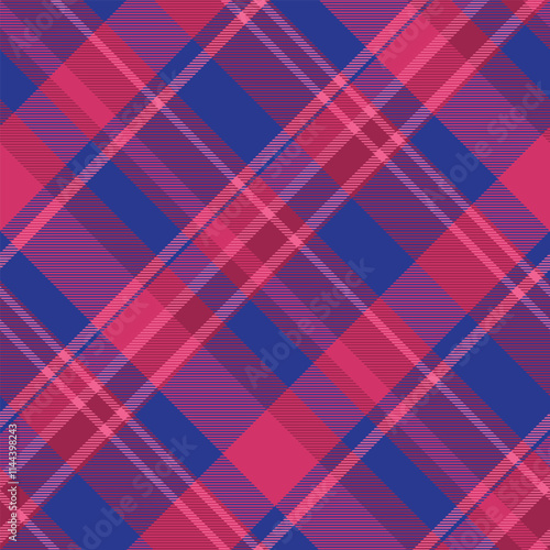 Kind texture textile plaid, ribbon seamless tartan pattern. 1940s check fabric background vector in pink and blue colors.