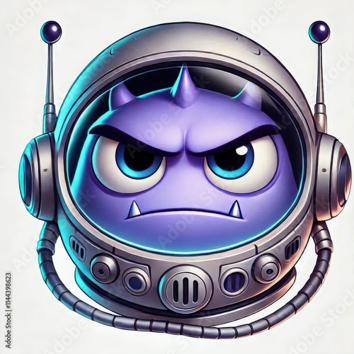 An intriguing purple creature with a menacing glare dons a shiny space helmet, contrasting its fierce expression with the protective gear photo