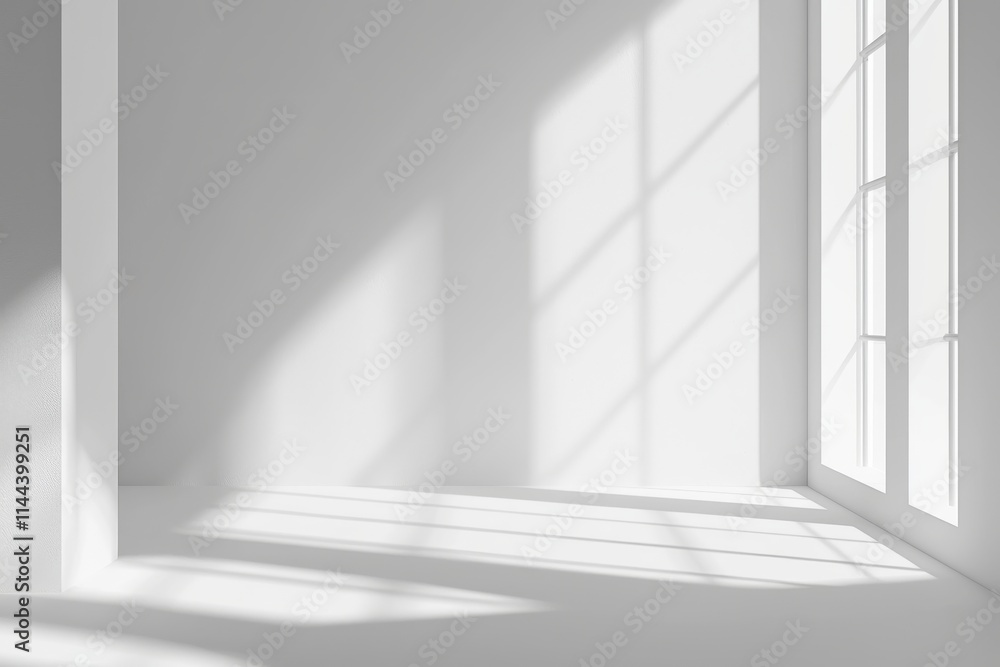 A white studio background for showcasing products, featuring an empty room with window shadows. Display items against a blurred backdrop. A white studio background for showcasing products, featuring an empty room with window shadows. Display items against a blurred backdrop.