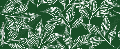 Floral abstract leaves seamless pattern with dotted flat style.