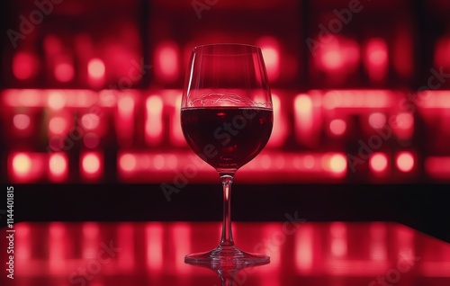 Red wine gleams in a dimly lit bar with vibrant lights during a lively evenin...