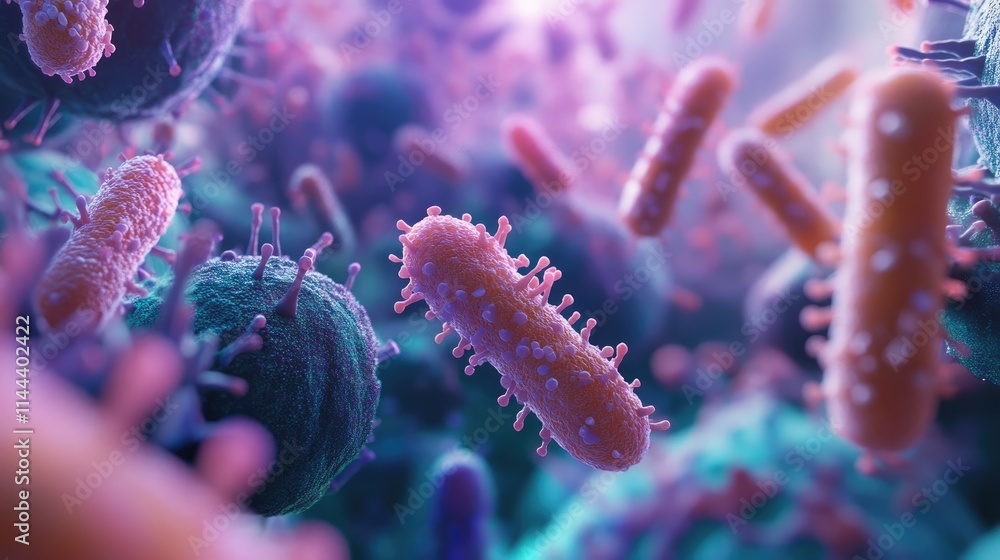 Bacteria under electron microscope-inspired design with detailed textures, bacteria, science visualization Bacteria under electron microscope-inspired design with detailed textures, bacteria, science visualization