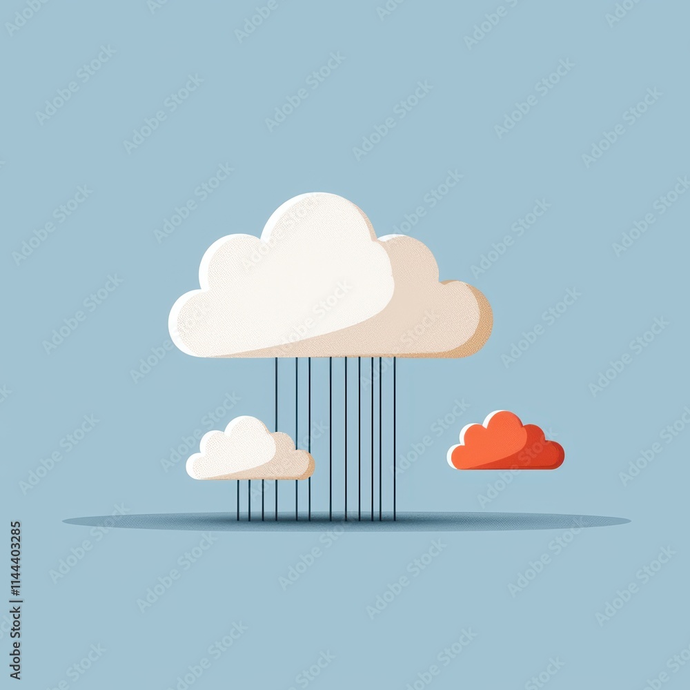 Colorful clouds with rain droplets against a soft blue background. Colorful clouds with rain droplets against a soft blue background.