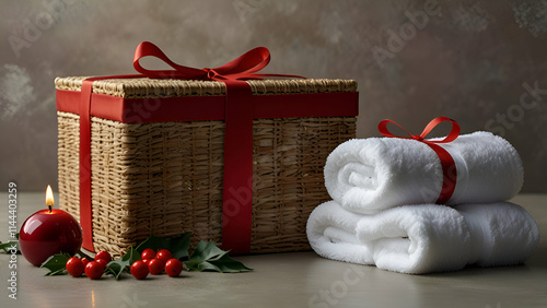 christmas gift box with christmas decorations photo