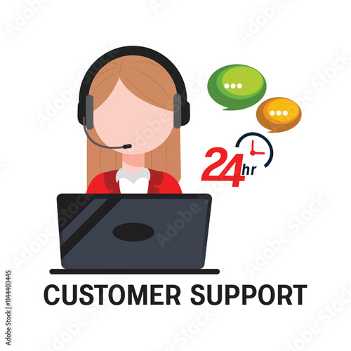 a woman with a headset that says  customer support vector art illustration .