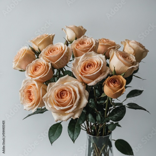 A minimalist bouquet of single-stem roses on a white background.